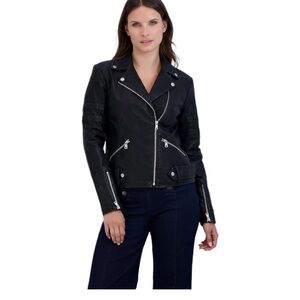 NWT-Baccini Moto Black Faux Leather Jacket-Medium